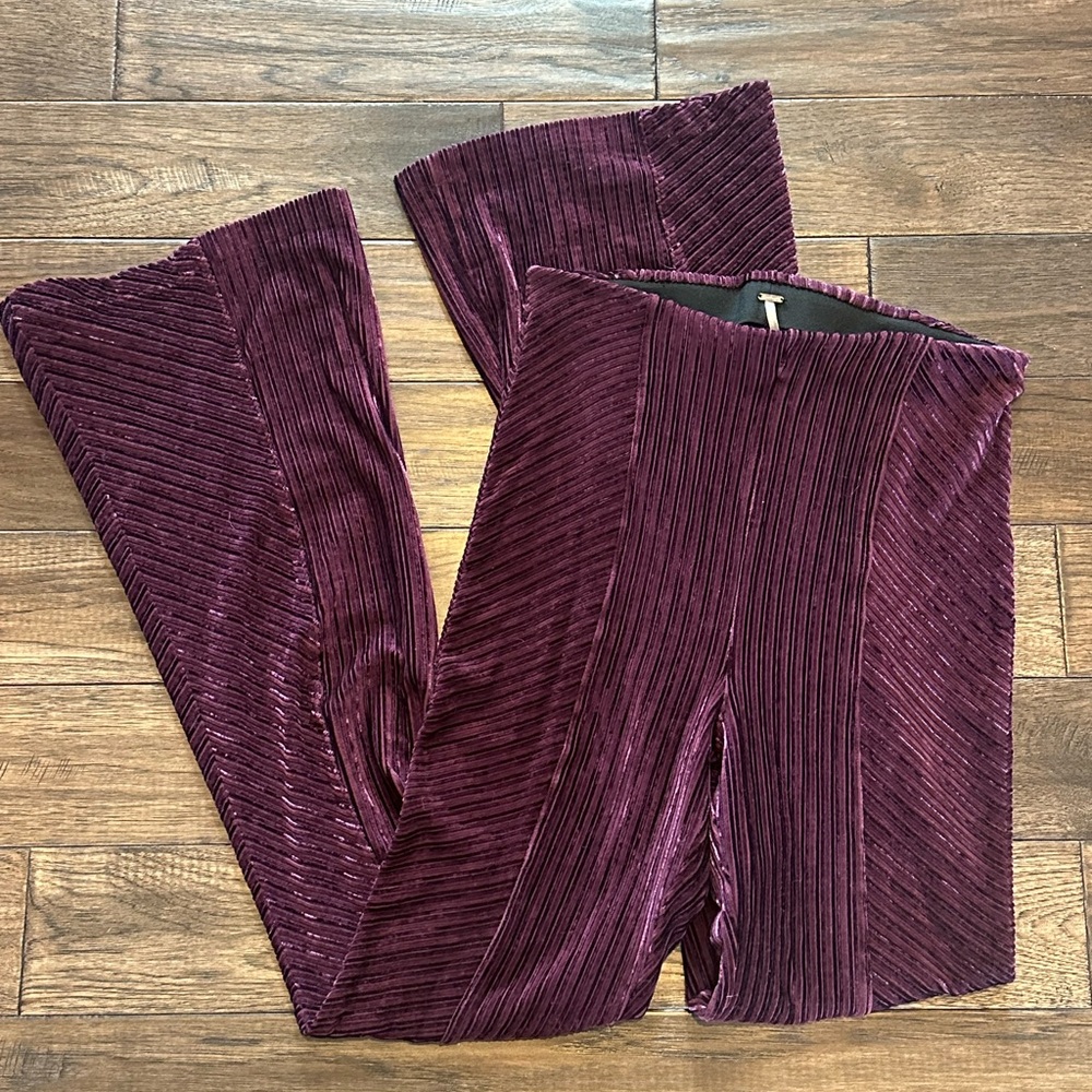 Free People Plum Velvet High Rise Flare Pants - M